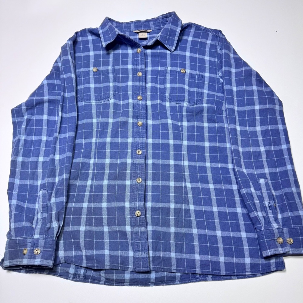 Duluth Trading Co Button Down Men XL Blue Plaid Flannel Shirt Long Sleeve Cotton